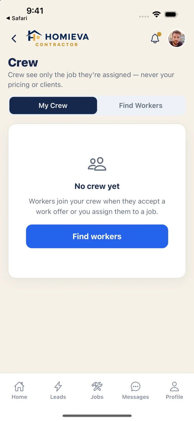 Crew: workers see only the jobs they are assigned