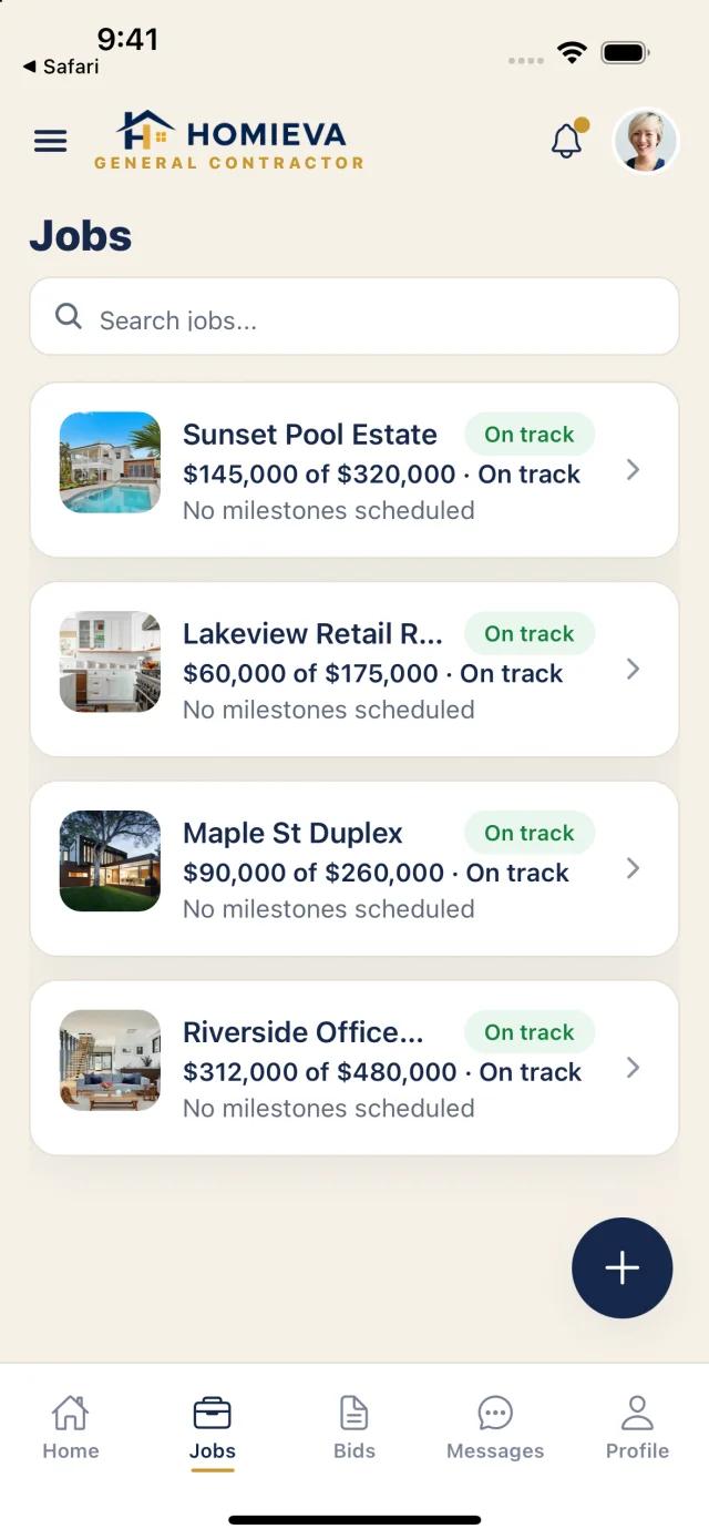 GC jobs: each project's progress against contract value