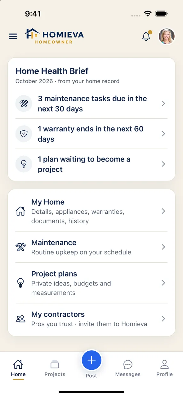 Home Health Brief on the homeowner Home screen